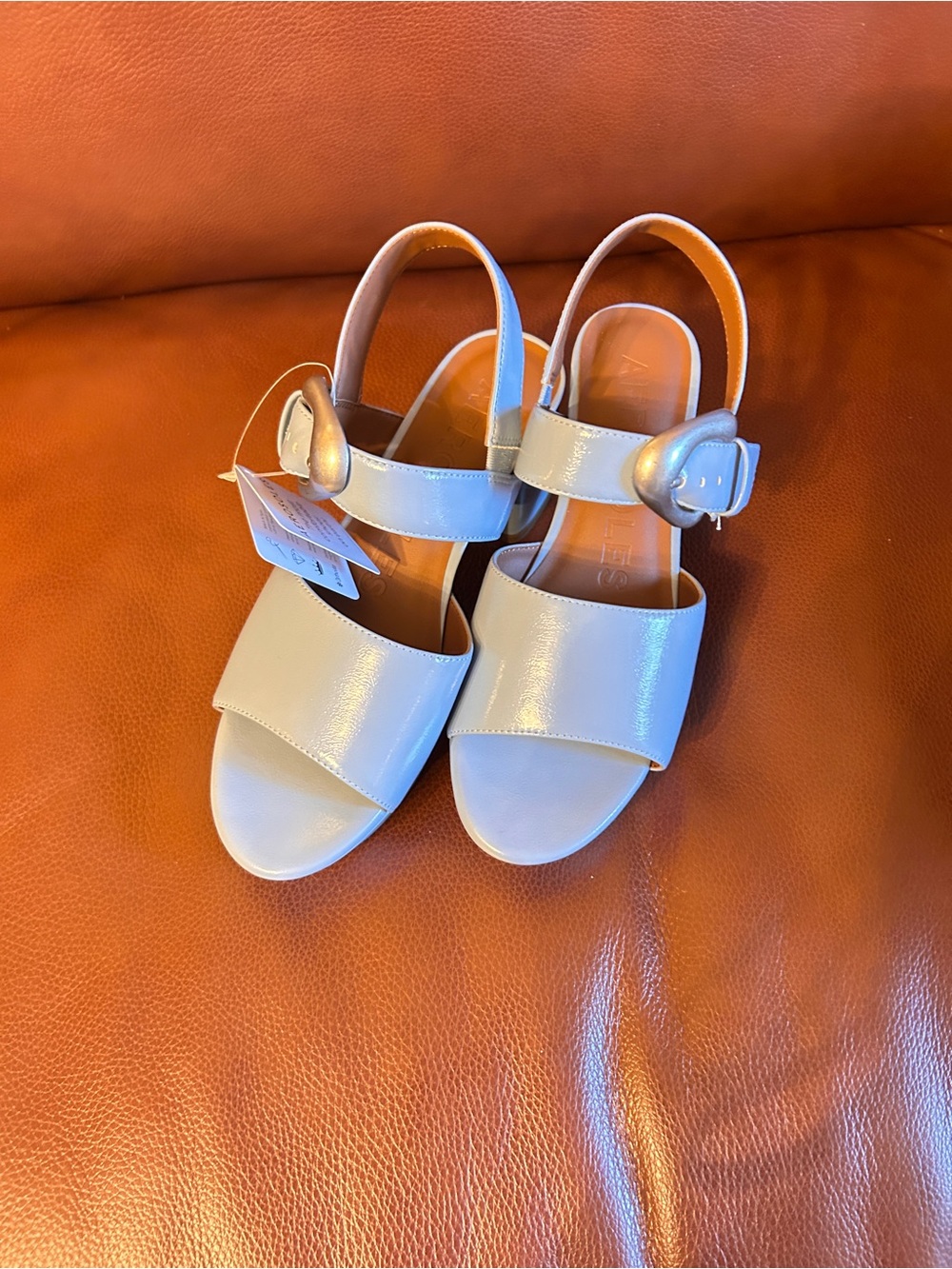 Aerosols Women’s Open-Toe Slingback Platform Sandals in Light Blue.